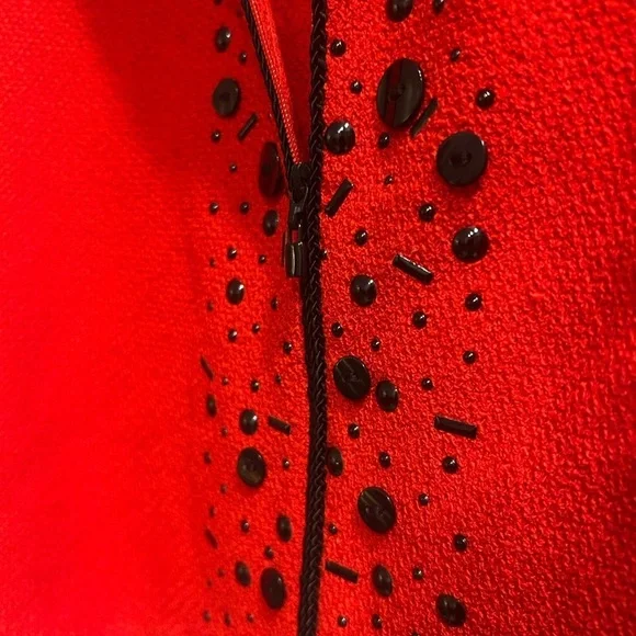 St. John Collection Red Santana Knit Embellished Jacket Size 4